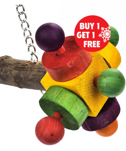 Parrot-Supplies Wooden Bird Swing Toy With Double Twirlers - BOGOF